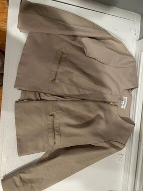 Calvin Klein Taupe Zip-Front Jacket with Gold Hardware